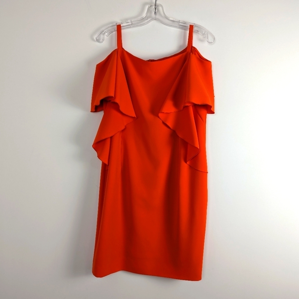 Marina Rinaldi Vibrant Orange Ruffle Detail Cocktail Dress - Size XL Party